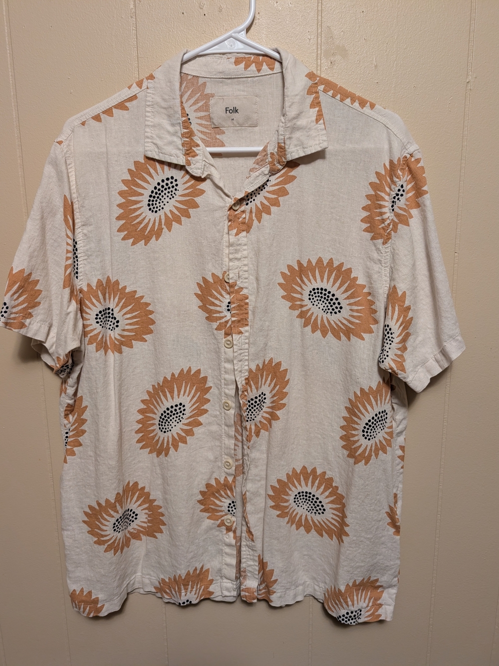 Folk Men's Floral Short Sleeve Button-Up Shirt Size M